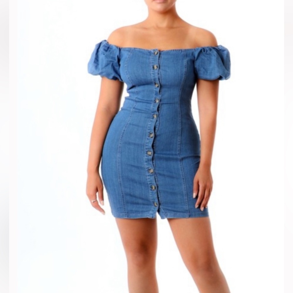 Blashe Women Jean Dress,Puffed Sleeves